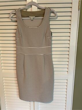 Banana Republic Striped Sheath Dress in Beige and White